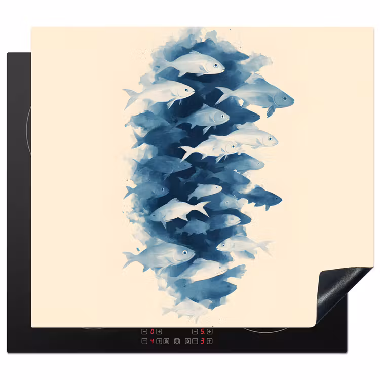 Protection plaque induction - Poissons - Minimaliste - Bleu — 1