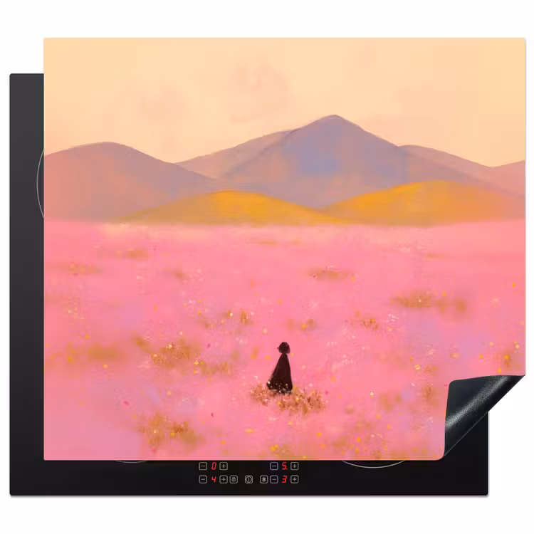 Protection plaque induction - Prairie fleurie - Collines - Silhouette - Rose — 1