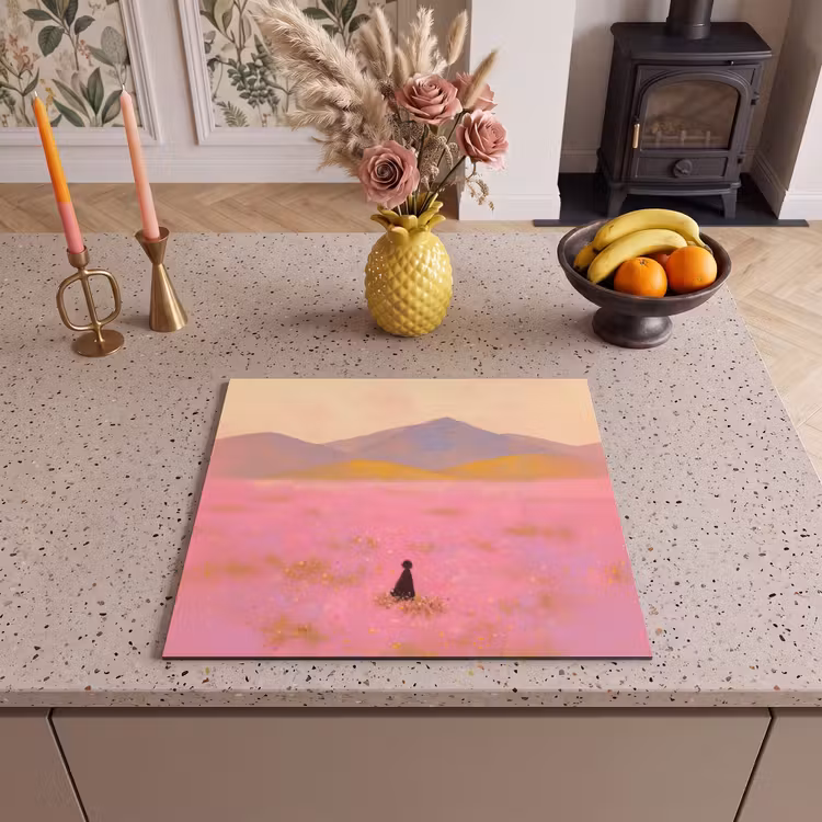 Protection plaque induction - Prairie fleurie - Collines - Silhouette - Rose — 3