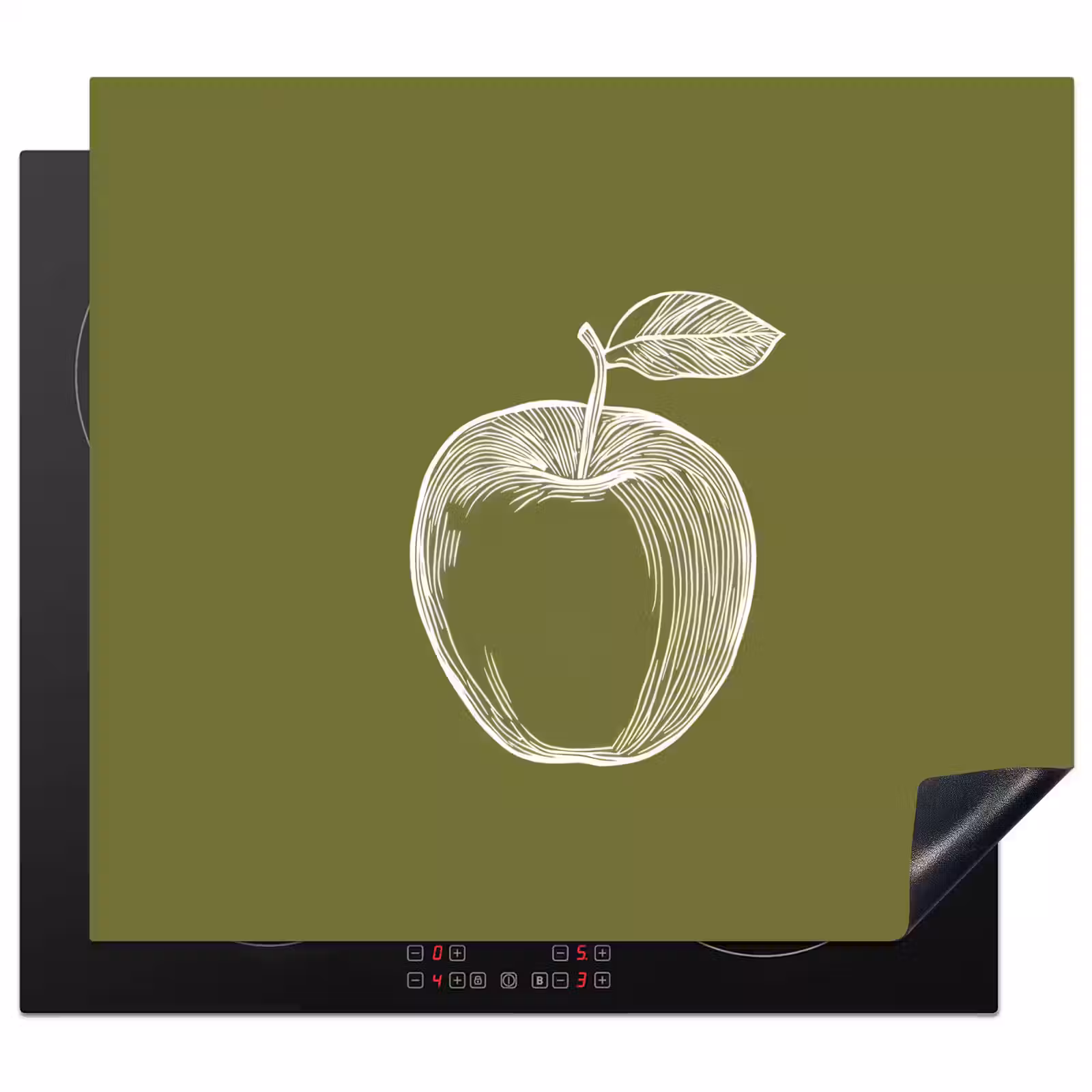 Protection plaque induction - Dessin au trait - Pomme - Vert olive - Feuille — 1