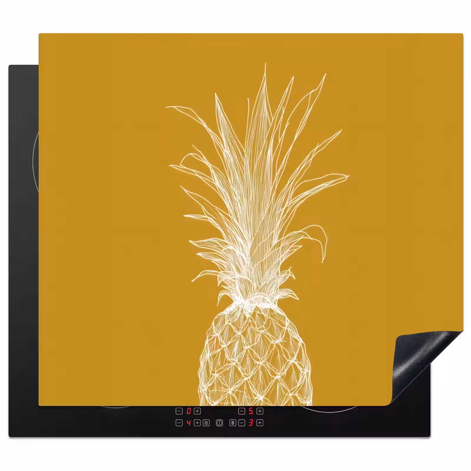 Protection plaque induction - Illustration au trait - Ananas - Couronne de feuilles - Jaune ocre — 1