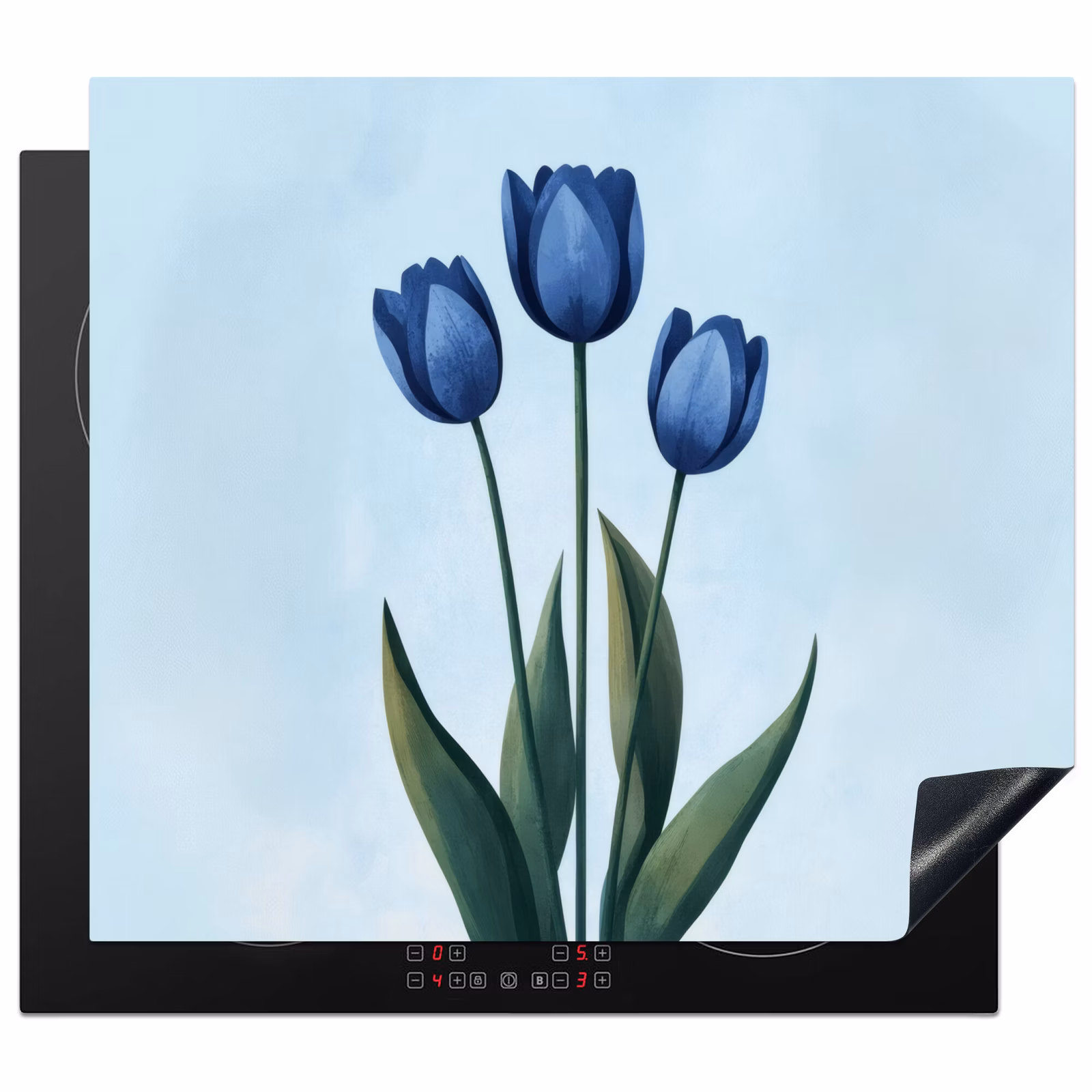 Protection plaque induction - Tulipes - Bleu - Feuilles — 1
