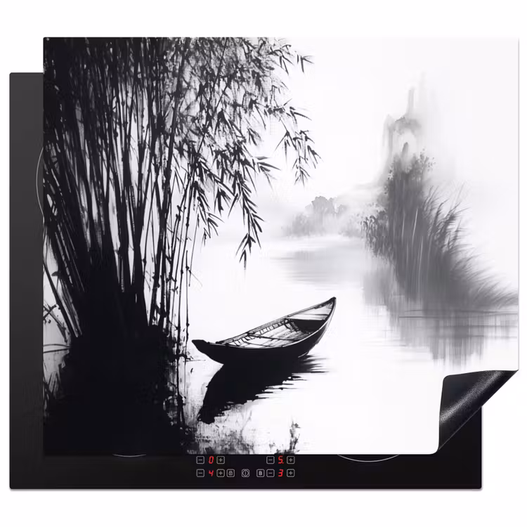 Protection plaque induction - Bateau - Rivière - Bambou - Blanc — 1