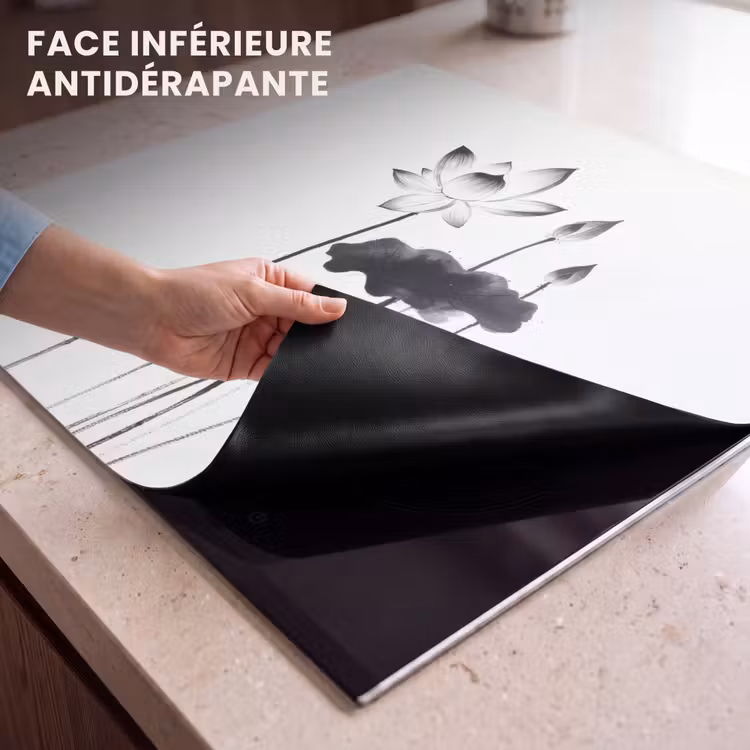 Protection plaque induction - Feuilles - Noir - Fleur de lotus - Minimaliste — 7