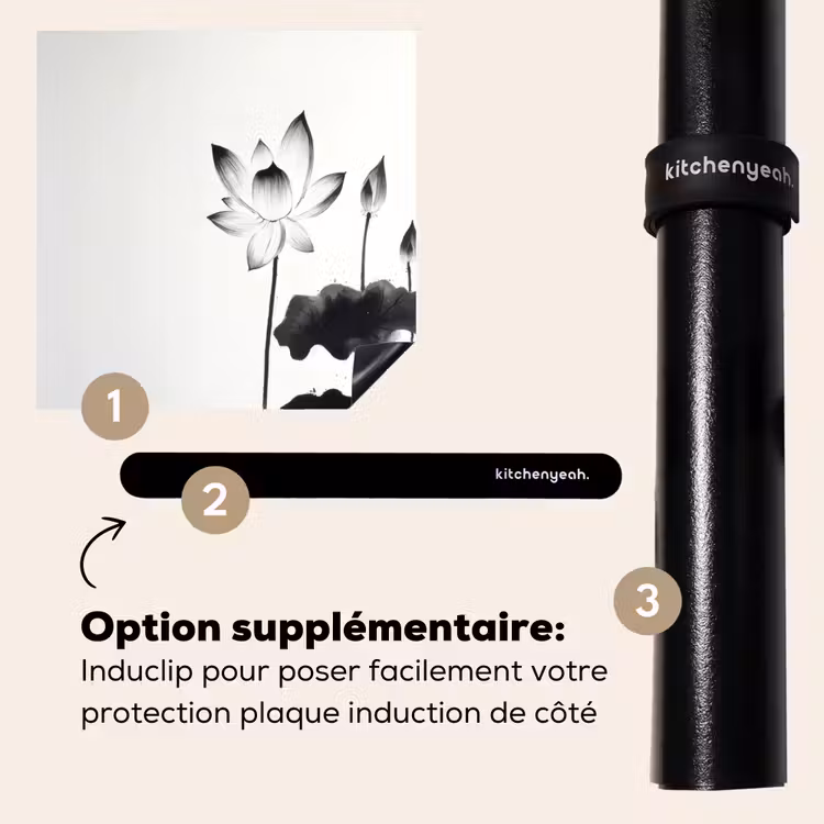 Protection plaque induction - Feuilles - Noir - Fleur de lotus - Minimaliste — 8