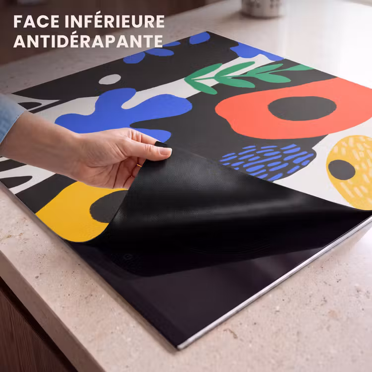 Protection plaque induction - Fleurs - Feuilles - Abstrait - Noir — 7
