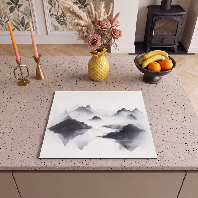 Protection plaque induction - Montagnes - Brumeux - Eau - Blanc — 3