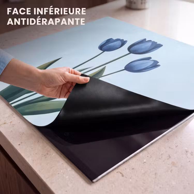 Protection plaque induction - Tulipes - Bleu - Feuilles — 7