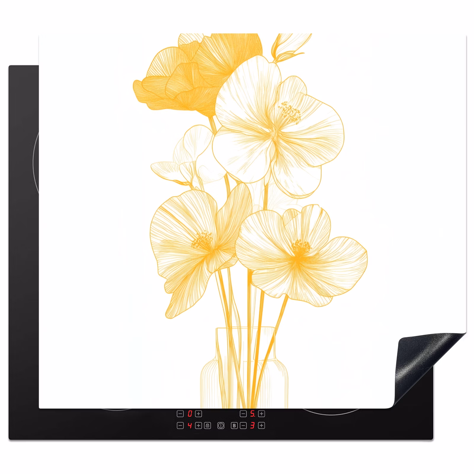 Protection plaque induction - Dessin au trait - Fleurs - Jaune - Vase — 1