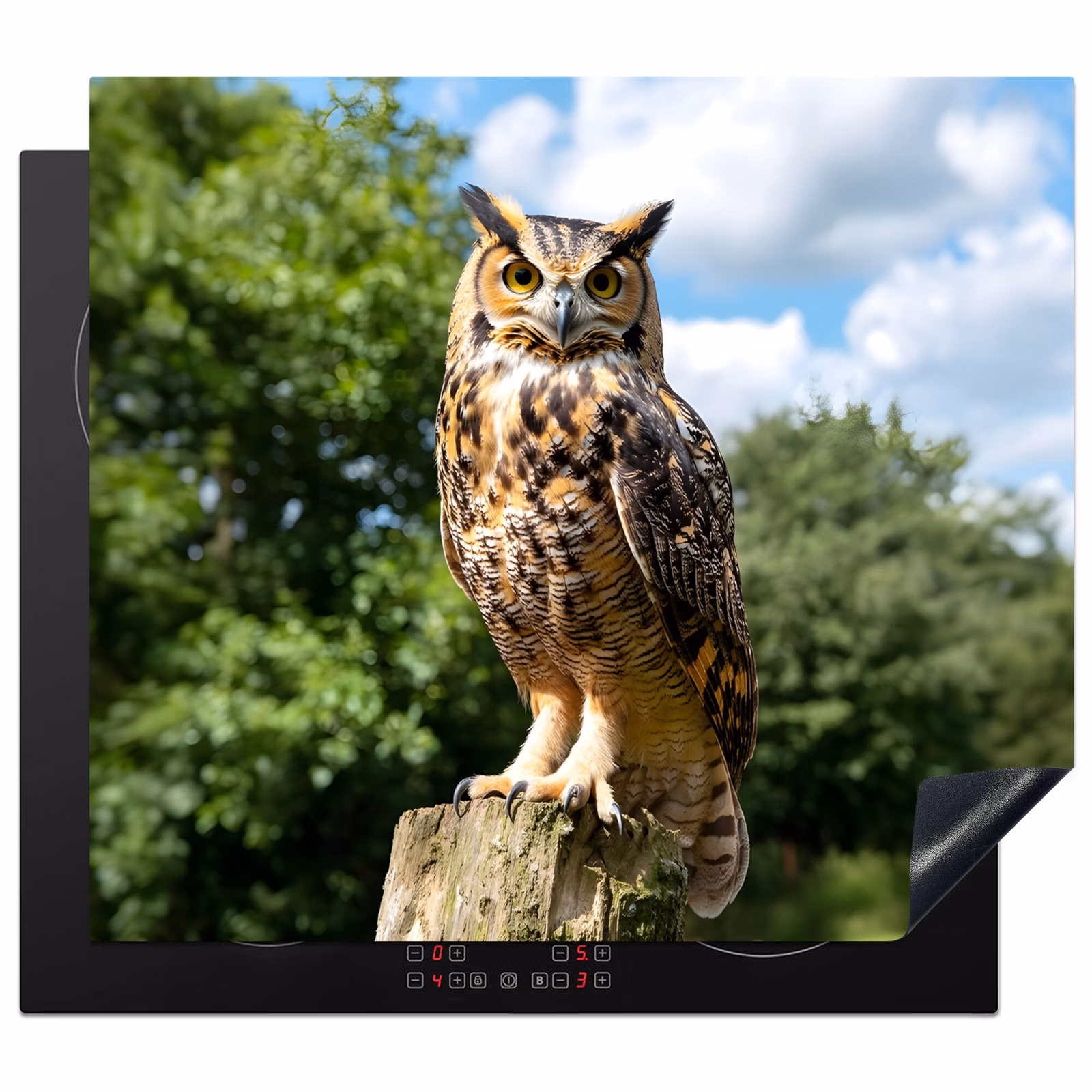 Protection plaque induction - Hibou - Tronc d'arbre - Forêt - Ciel — 1