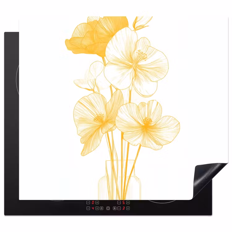 Protection plaque induction - Dessin au trait - Fleurs - Jaune - Vase — 1