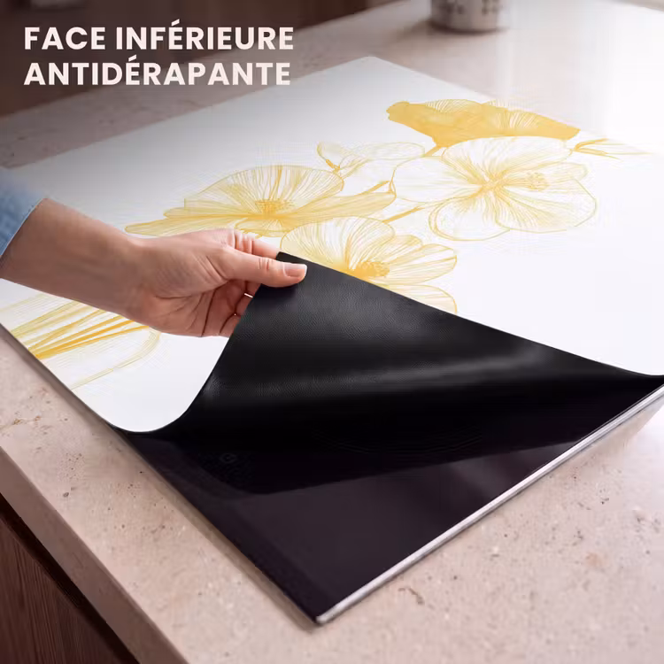 Protection plaque induction - Dessin au trait - Fleurs - Jaune - Vase — 7
