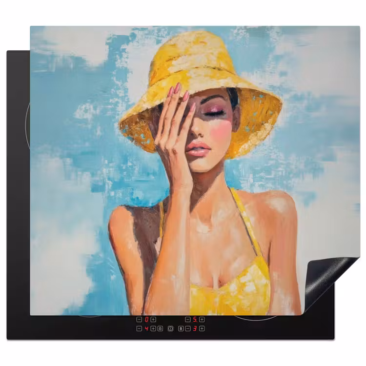 Protection plaque induction - Peinture - Femme - Chapeau - Jaune — 1