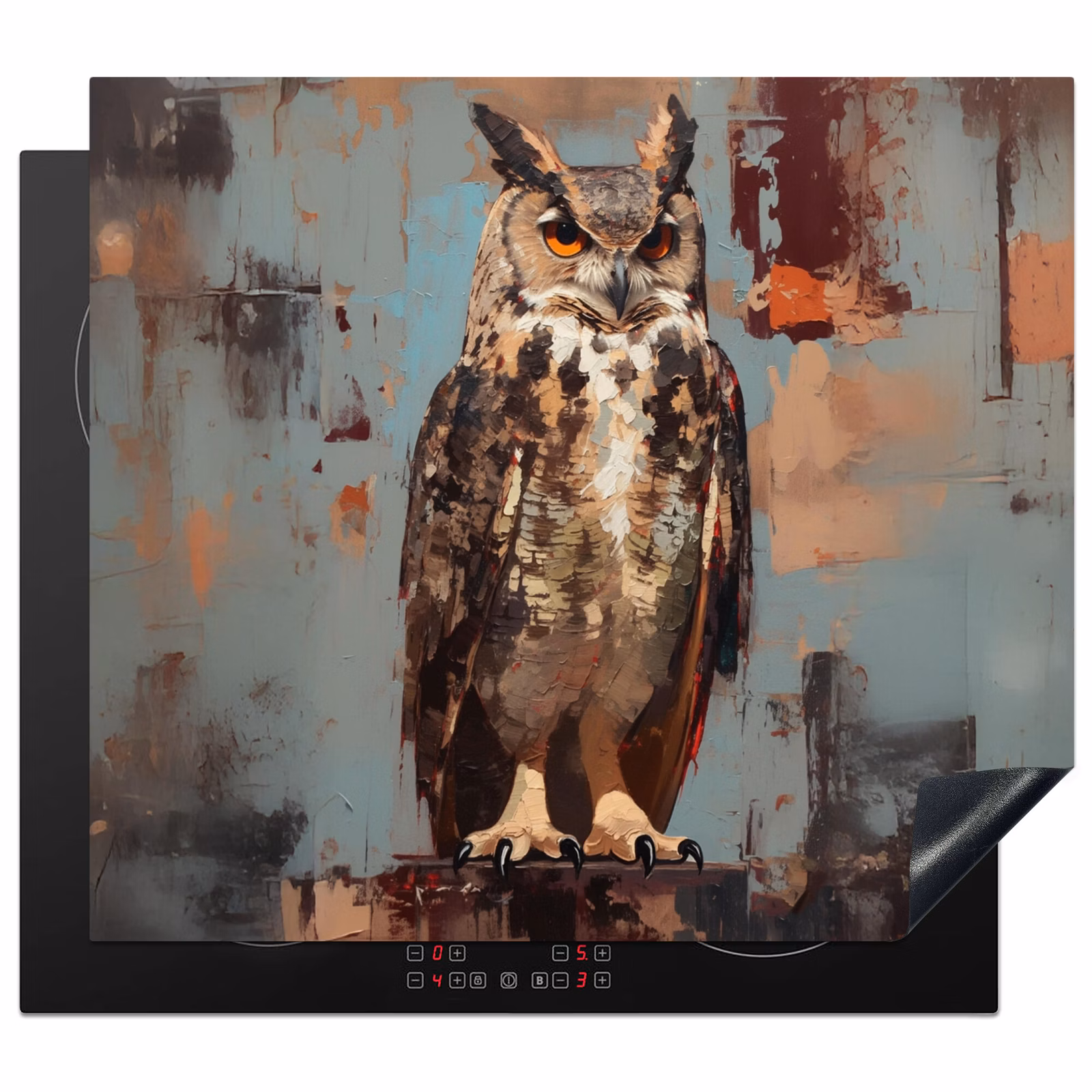 Protection plaque induction - Peint - Abstrait - Hibou - Marron — 1