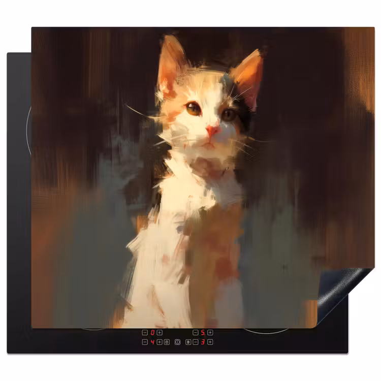 Protection plaque induction - Chat - Peint - Artistique - Blanc — 1