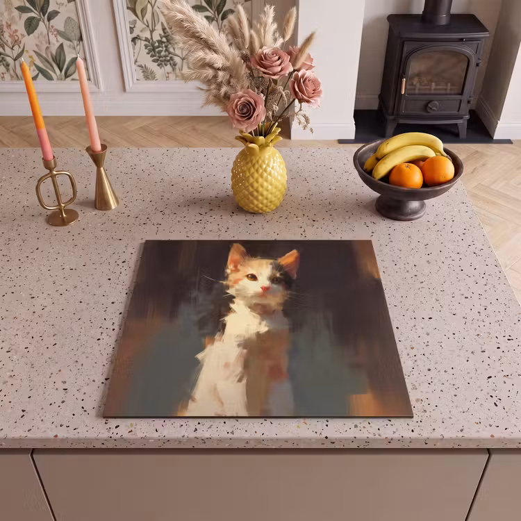 Protection plaque induction - Chat - Peint - Artistique - Blanc — 3