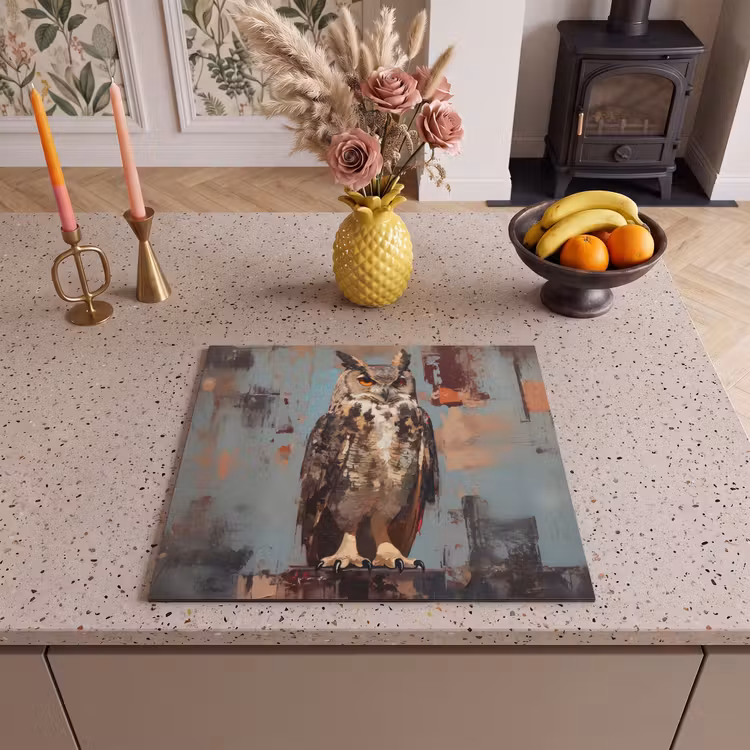 Protection plaque induction - Peint - Abstrait - Hibou - Marron — 3