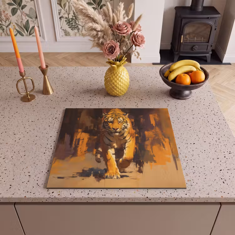 Protection plaque induction - Tigre - Peint - Orange - Coups de pinceau — 3