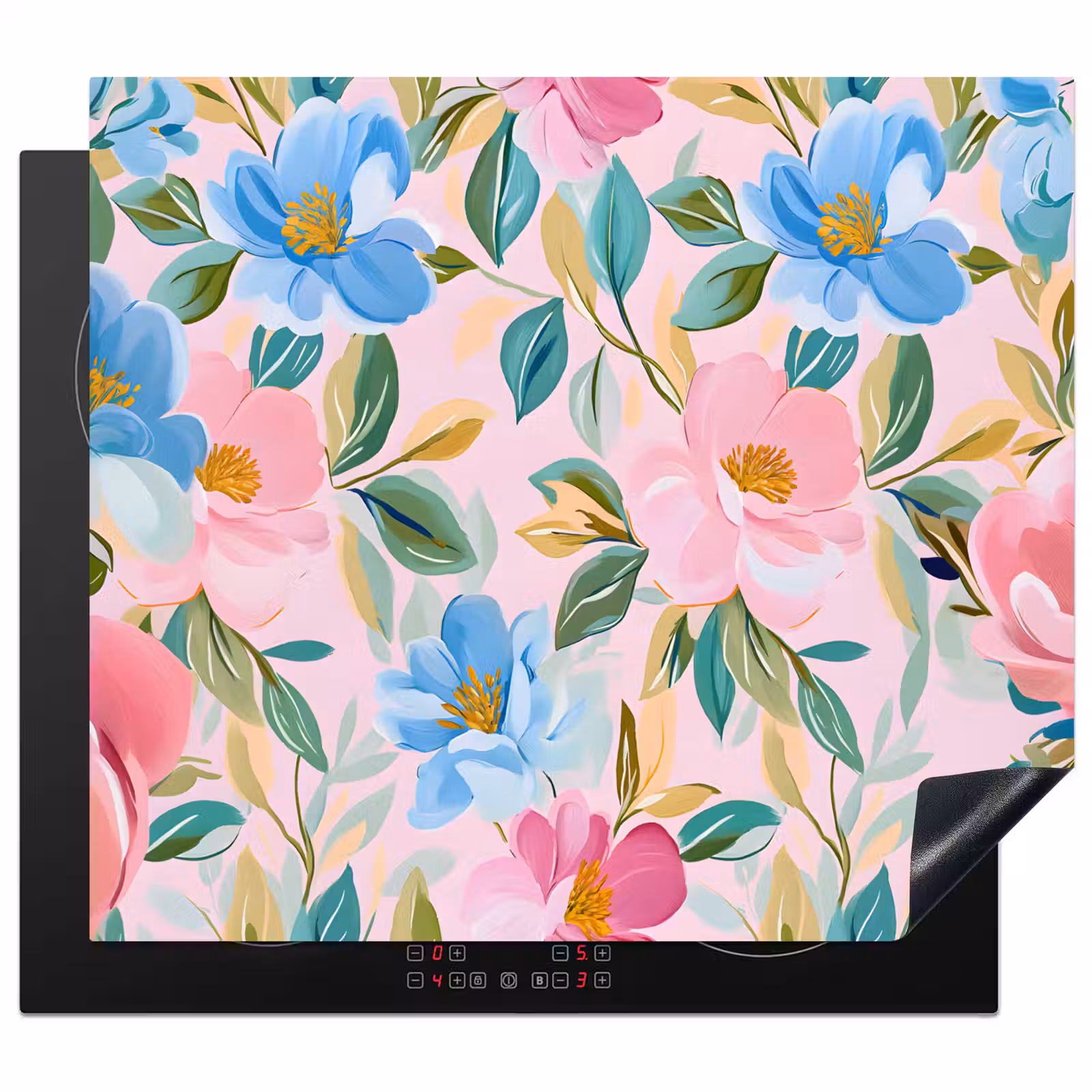 Protection plaque induction - Bleu - Rose - Fleurs — 1