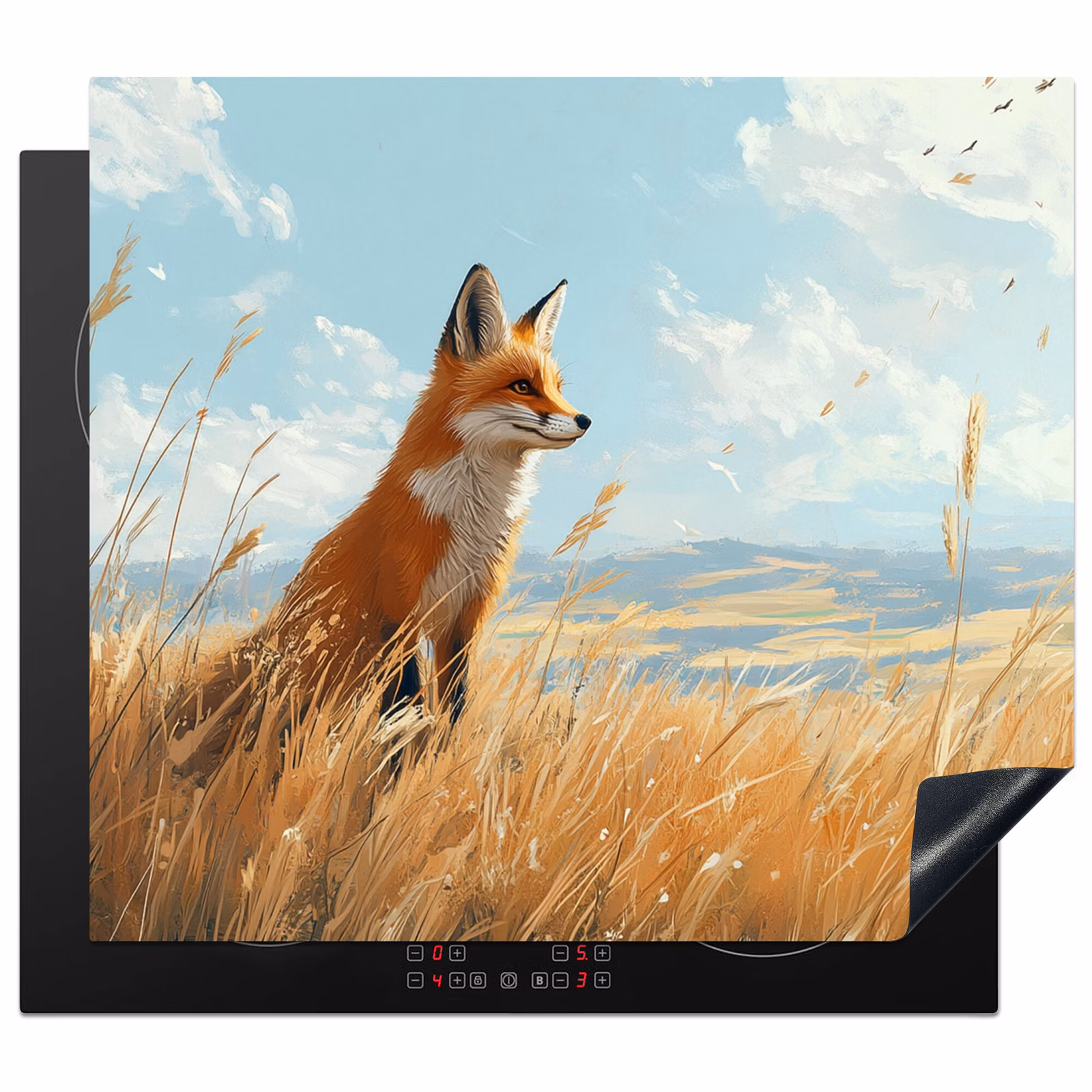 Protection plaque induction - Renard - Herbe - Nuages - Orange — 1