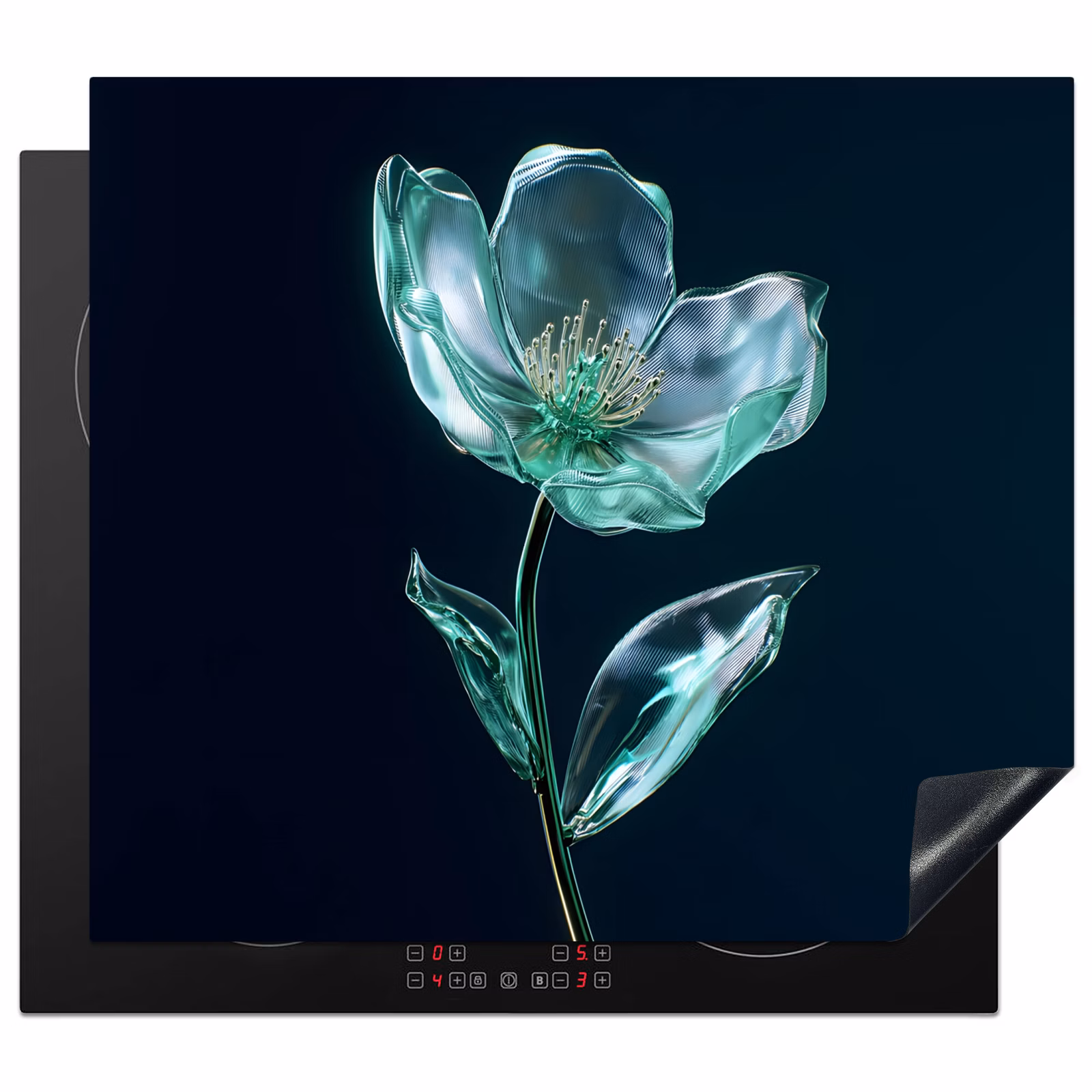 Protection plaque induction - Feuilles - Fleur - Verres - Bleu foncé — 1
