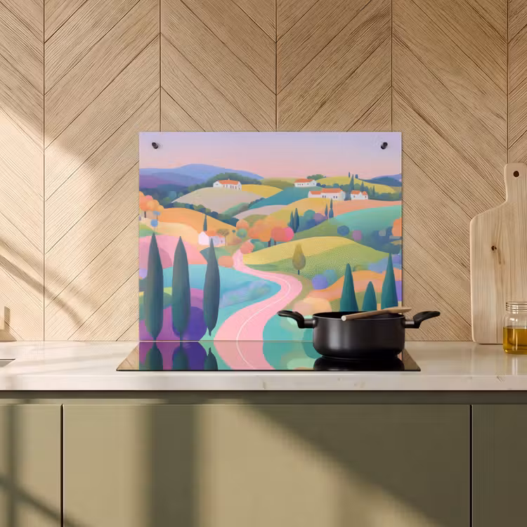 Beschemer à induction avec crochets - Paysage - Violet - Pastel - Maisons — 1