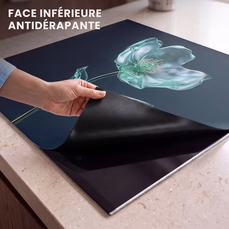 Protection plaque induction - Feuilles - Fleur - Verres - Bleu foncé — 7