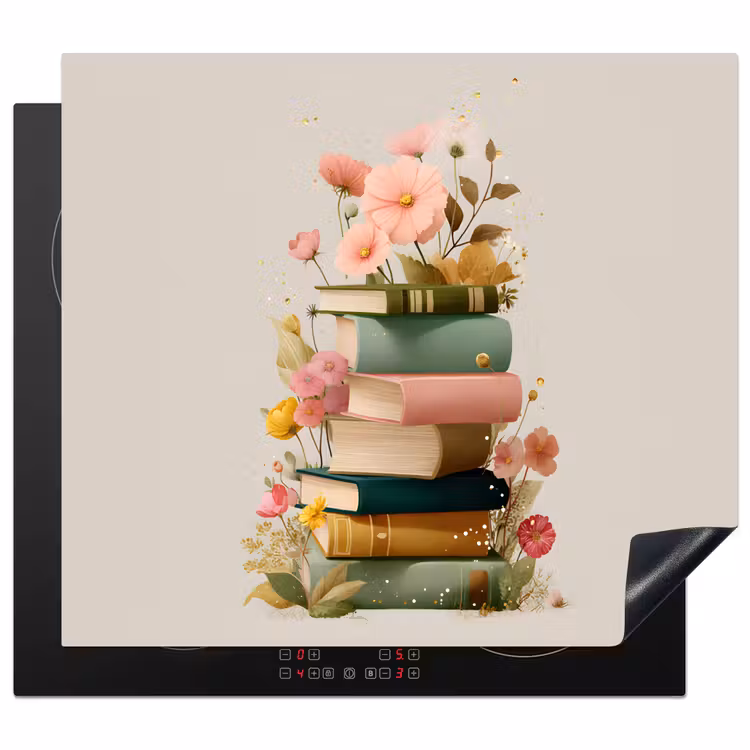 Protection plaque induction - Livres - Pile - Fleurs - Coloré — 1