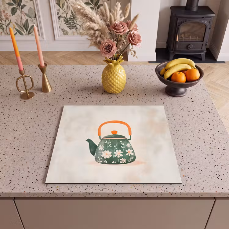 Protection plaque induction - Théière - Vert - Fleurs - Orange — 3