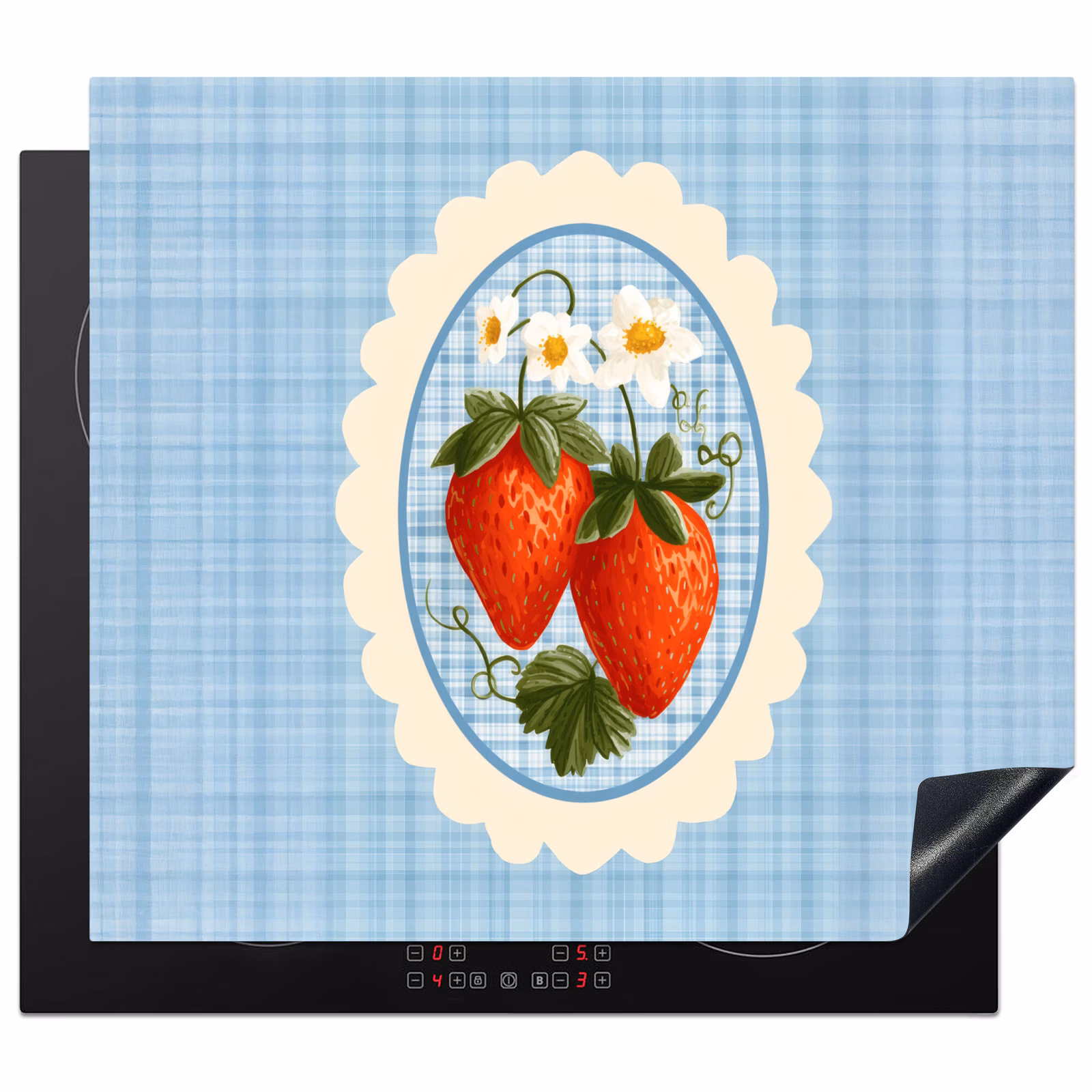 Protection plaque induction - Fraises - Cadre - Rouge - Damier — 1