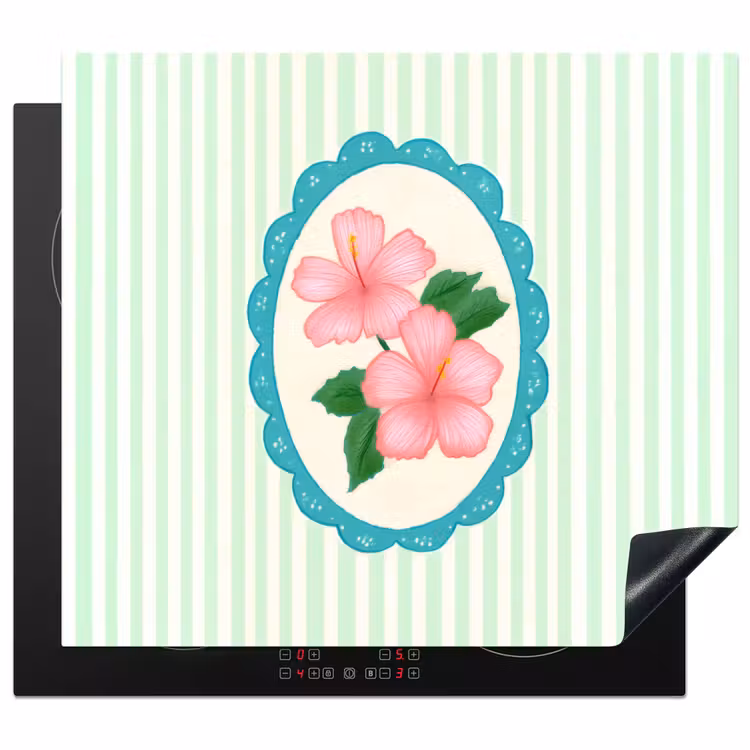 Protection plaque induction - Fleurs - Ovale - Rayures - Vert — 1