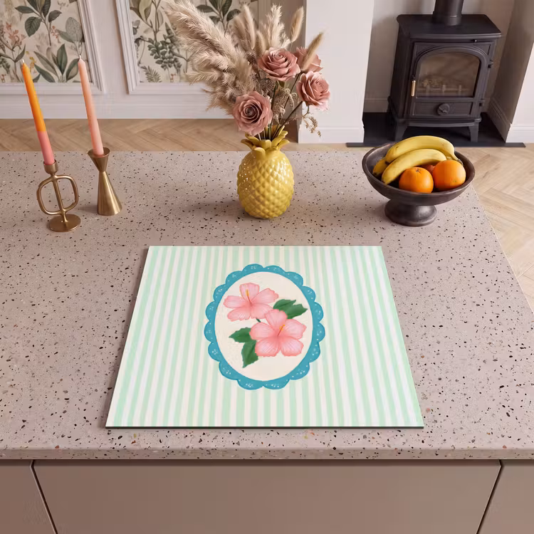 Protection plaque induction - Fleurs - Ovale - Rayures - Vert — 3