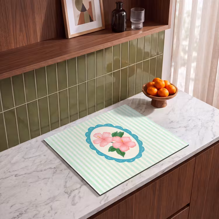 Protection plaque induction - Fleurs - Ovale - Rayures - Vert — 4