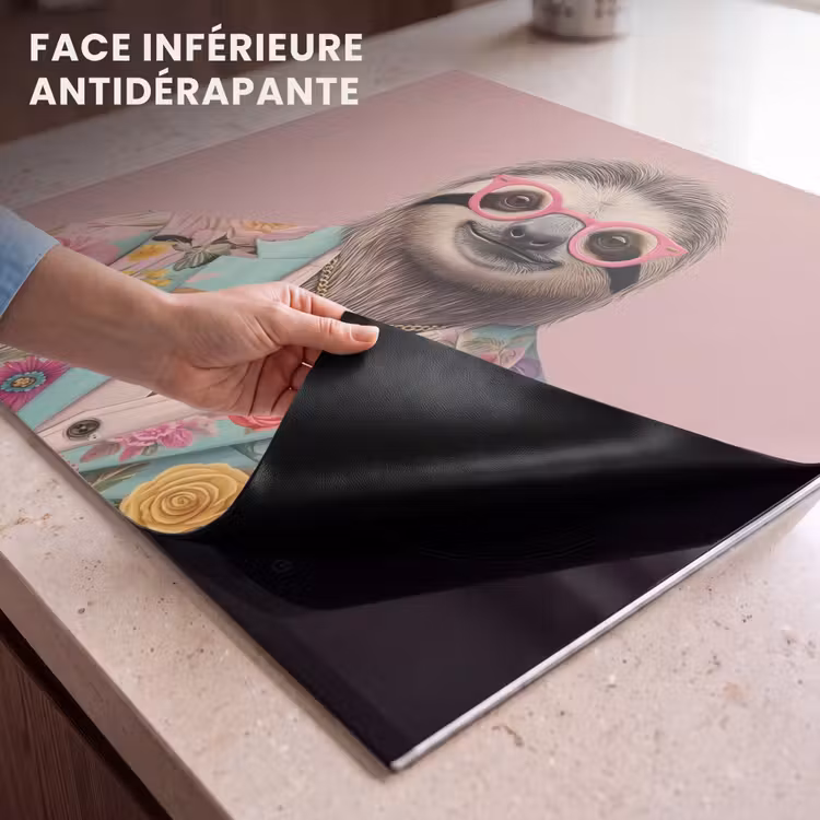 Protection plaque induction - Sloth - Imprimé floral - Lunettes - Rose — 7