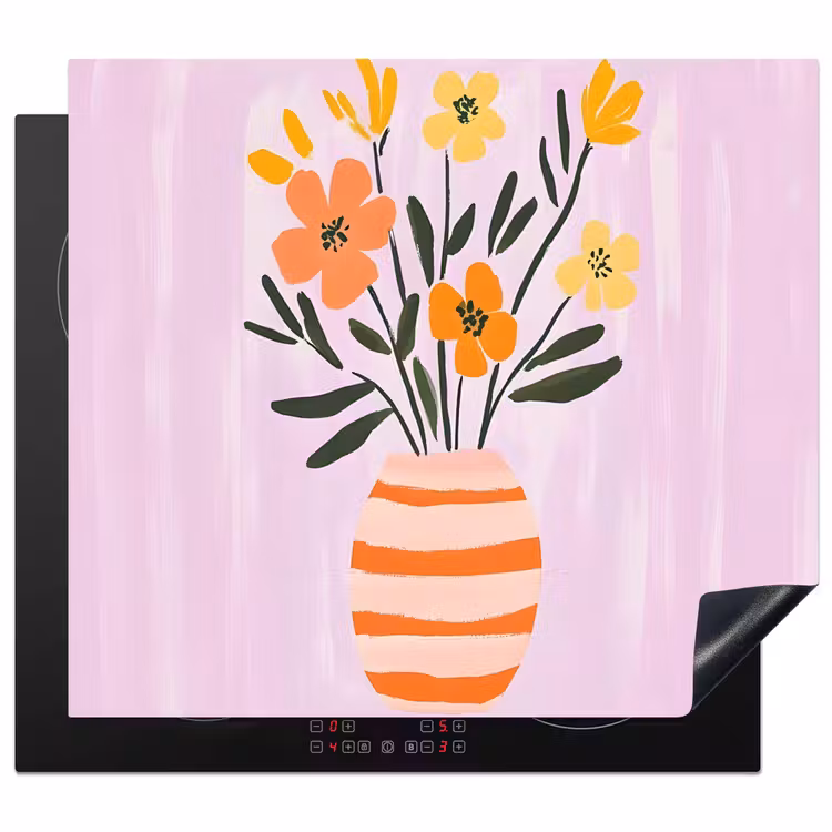 Protection plaque induction - Vase - Rayé - Fleurs - Orange — 1