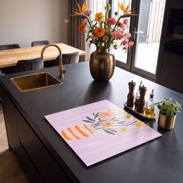 Protection plaque induction - Vase - Rayé - Fleurs - Orange — 2