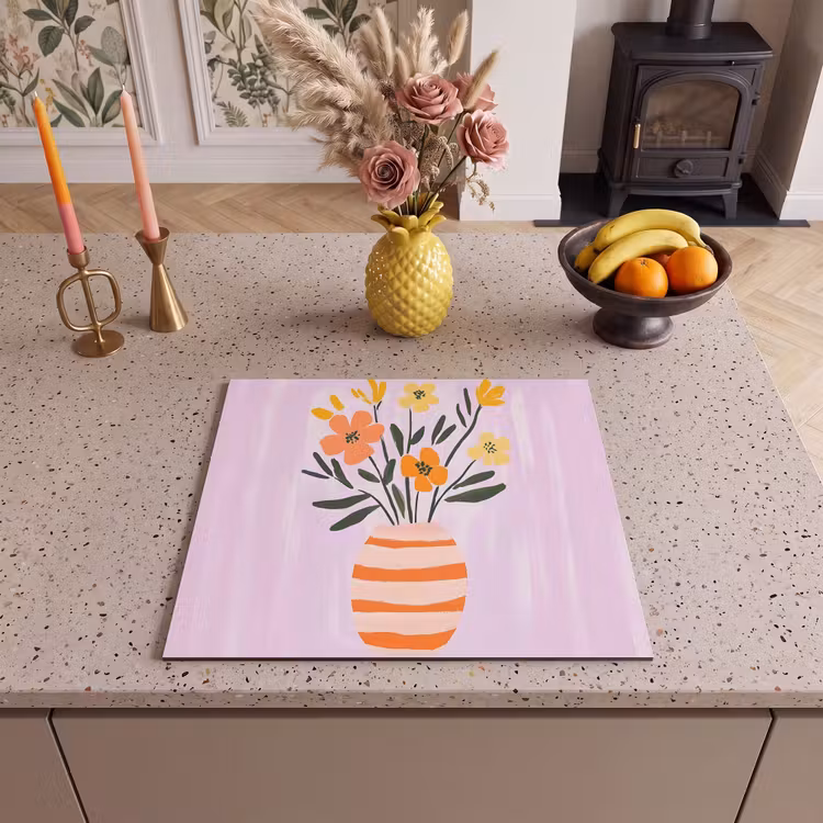 Protection plaque induction - Vase - Rayé - Fleurs - Orange — 3