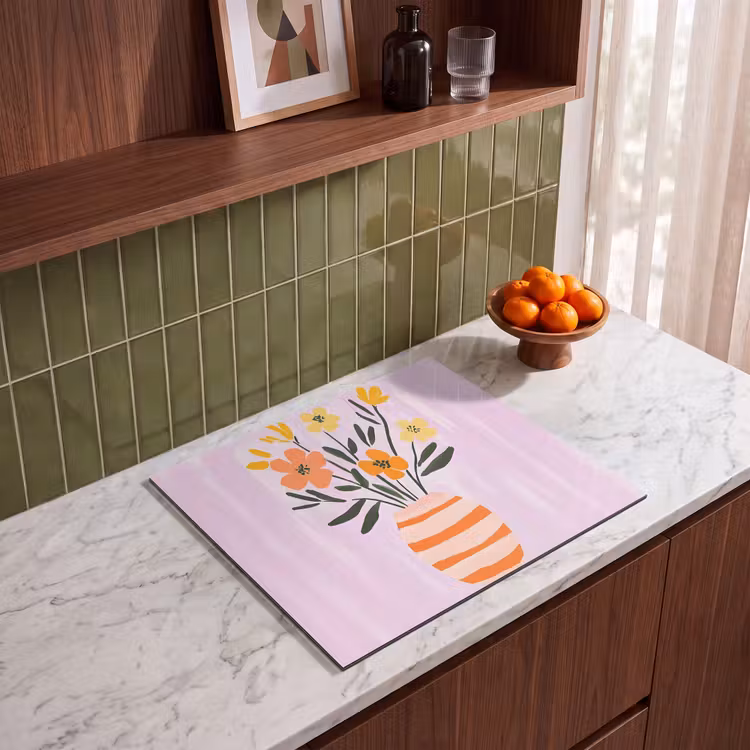 Protection plaque induction - Vase - Rayé - Fleurs - Orange — 4