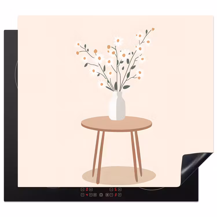 Protection plaque induction - Vase - Fleurs - Marguerites - Beige — 1