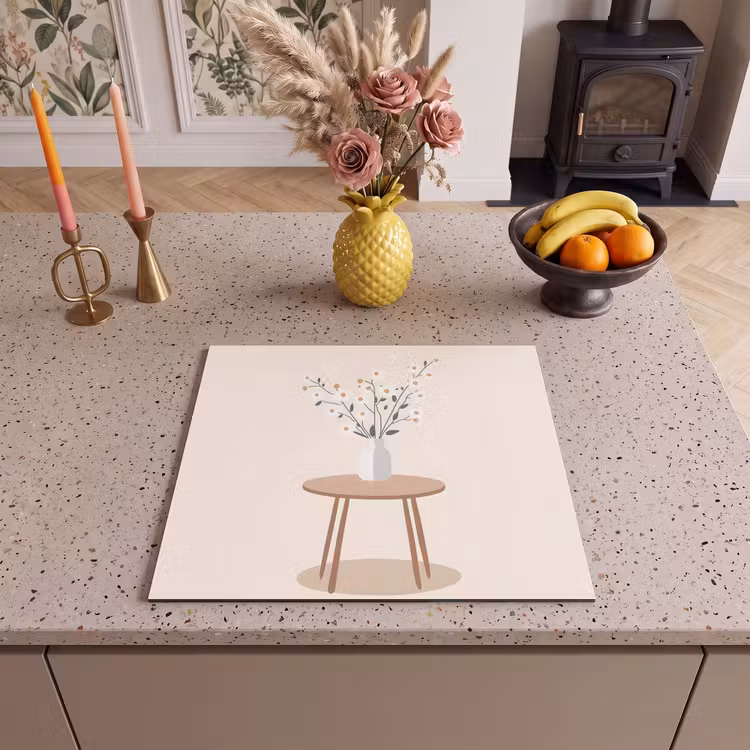 Protection plaque induction - Vase - Fleurs - Marguerites - Beige — 3