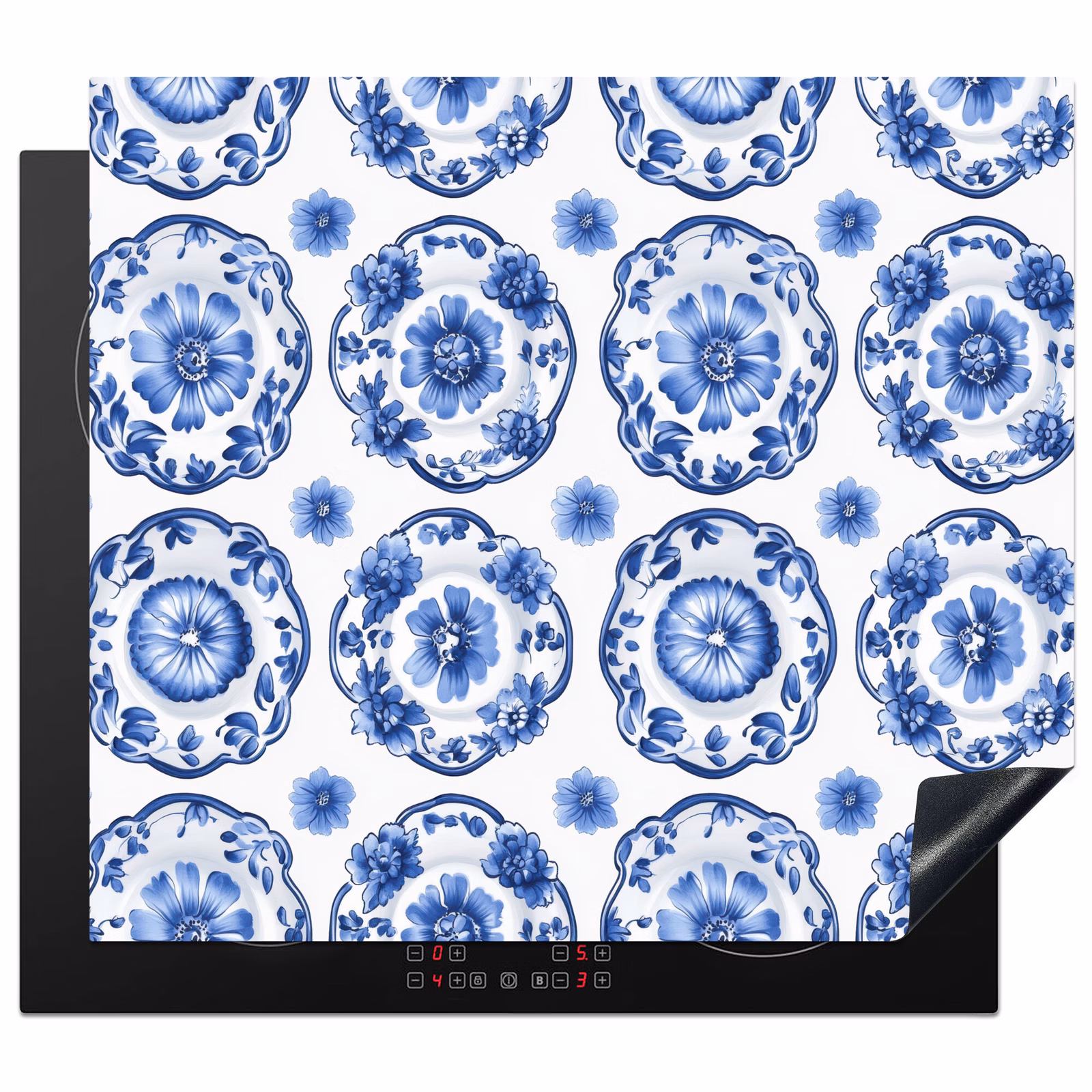 Protection plaque induction - Assiettes décoratives - Fleurs - Bleu — 1