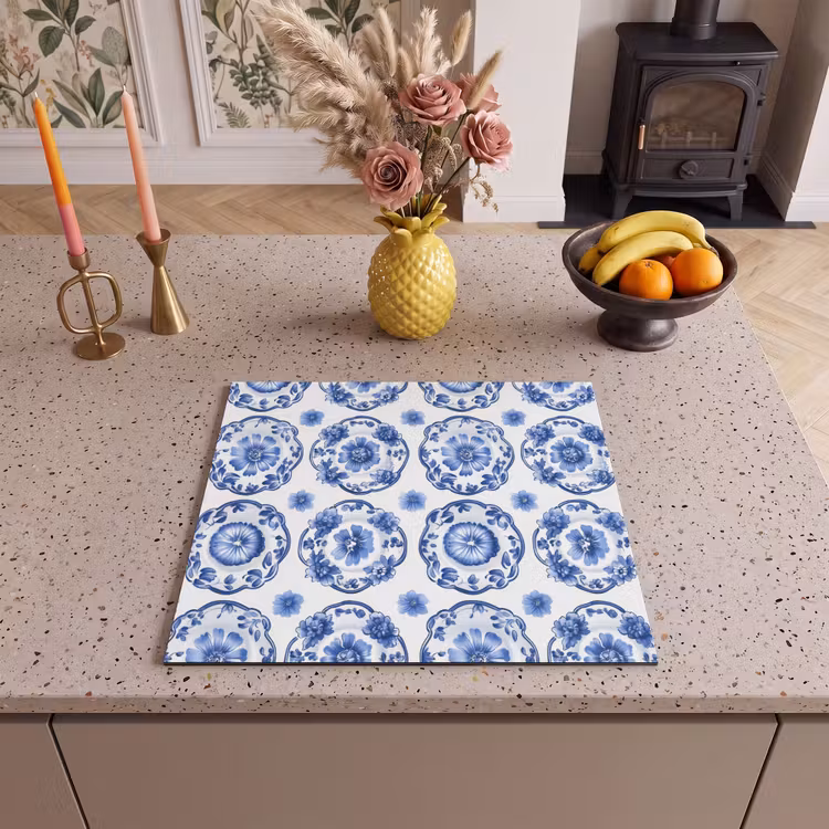 Protection plaque induction - Assiettes décoratives - Fleurs - Bleu — 3