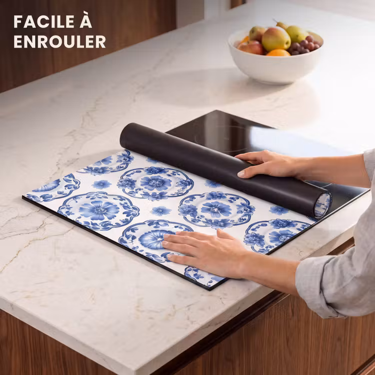 Protection plaque induction - Assiettes décoratives - Fleurs - Bleu — 6