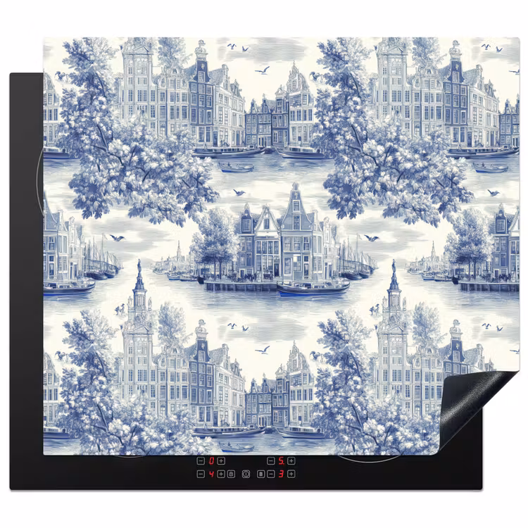 Protection plaque induction - Maisons - Arbres - Eau - Oiseaux - Bleu — 1