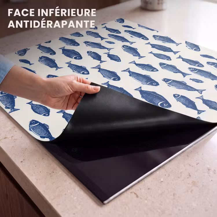 Protection plaque induction - Poisson - Motif - Bleu - Blanc — 7