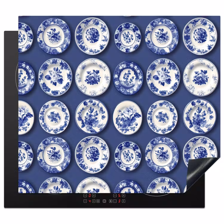 Protection plaque induction - Assiettes - Floral - Bleu — 1