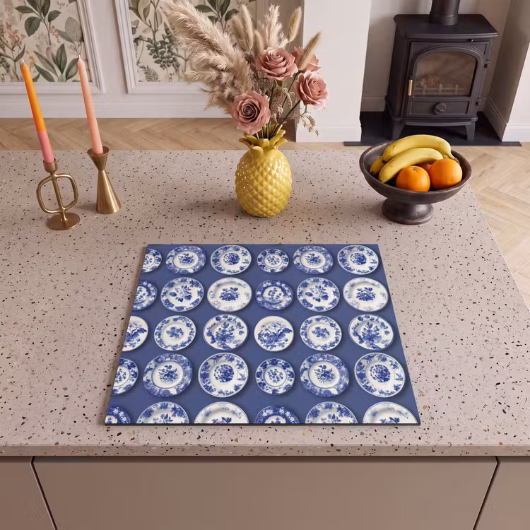 Protection plaque induction - Assiettes - Floral - Bleu — 3