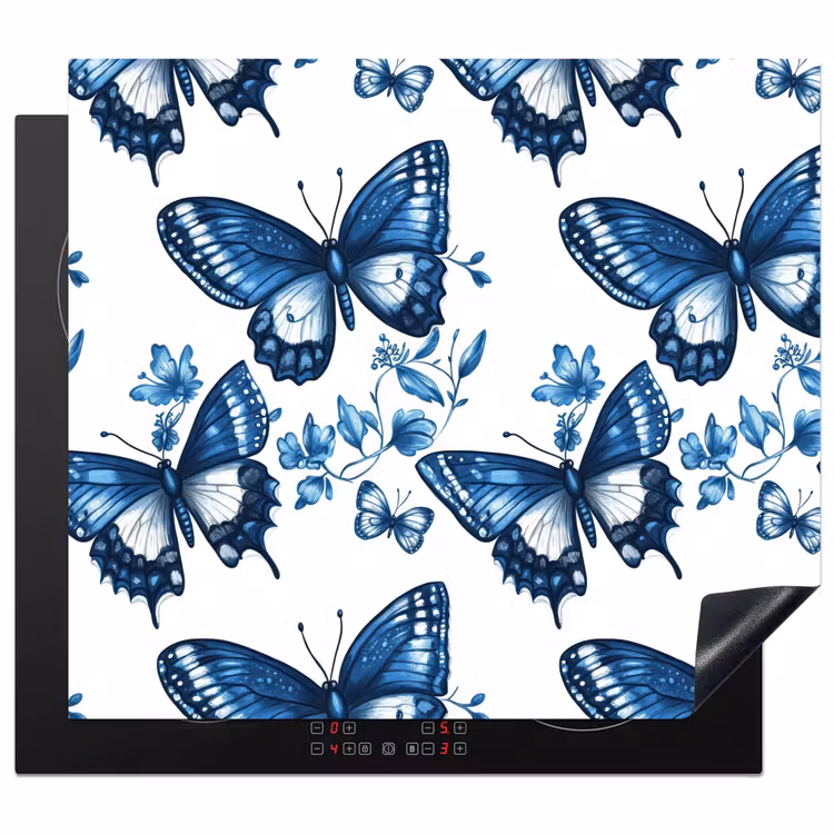 Protection plaque induction - Bleu - Papillons - Fleurs - Blanc — 1