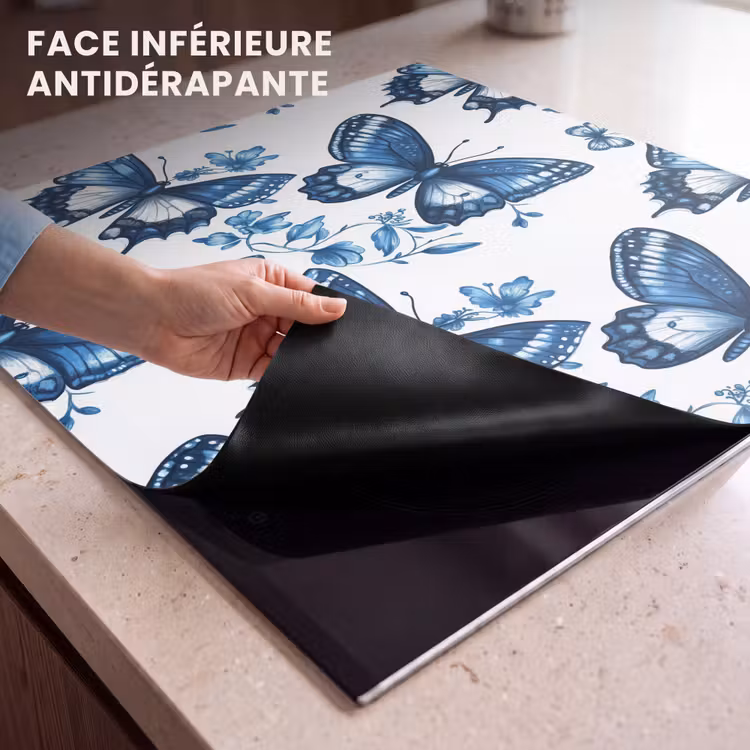 Protection plaque induction - Bleu - Papillons - Fleurs - Blanc — 7