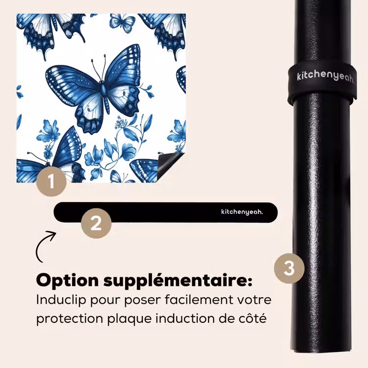 Protection plaque induction - Bleu - Papillons - Fleurs - Blanc — 8